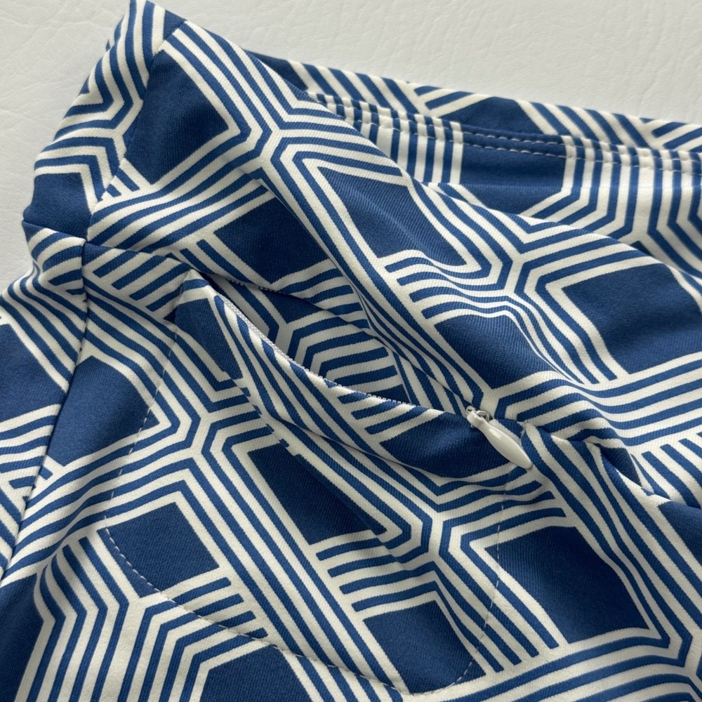 J.McLaughlin Navy White Geometric Link Wide Leg Pants Womens Size XL Stretch - Picture 8 of 13